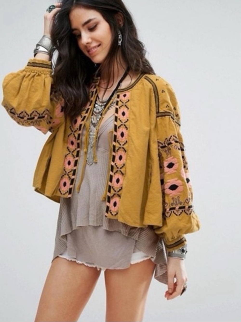 Anthropologie RD & Koko Embroidered Boho Tie Front Jacket M/L - Picture 1 of 11